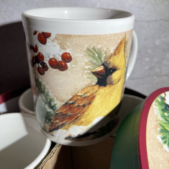 Cardinal Tea Coffee Cup Set of 4 Mugs Bird Stoneware Cracker Barrel Plaid VTG - Picture 4 of 9